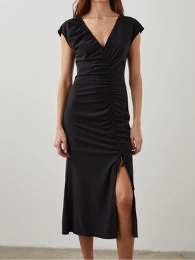 Rails Auren dress black 100% nylon ruched front asymmetrical midi dress size XS